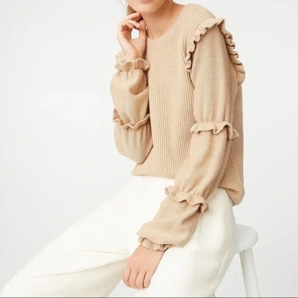 Club Monaco 100% Merino Wool Sabella Tan Pullover Wool Sweater in Iced Latte - Picture 1 of 7